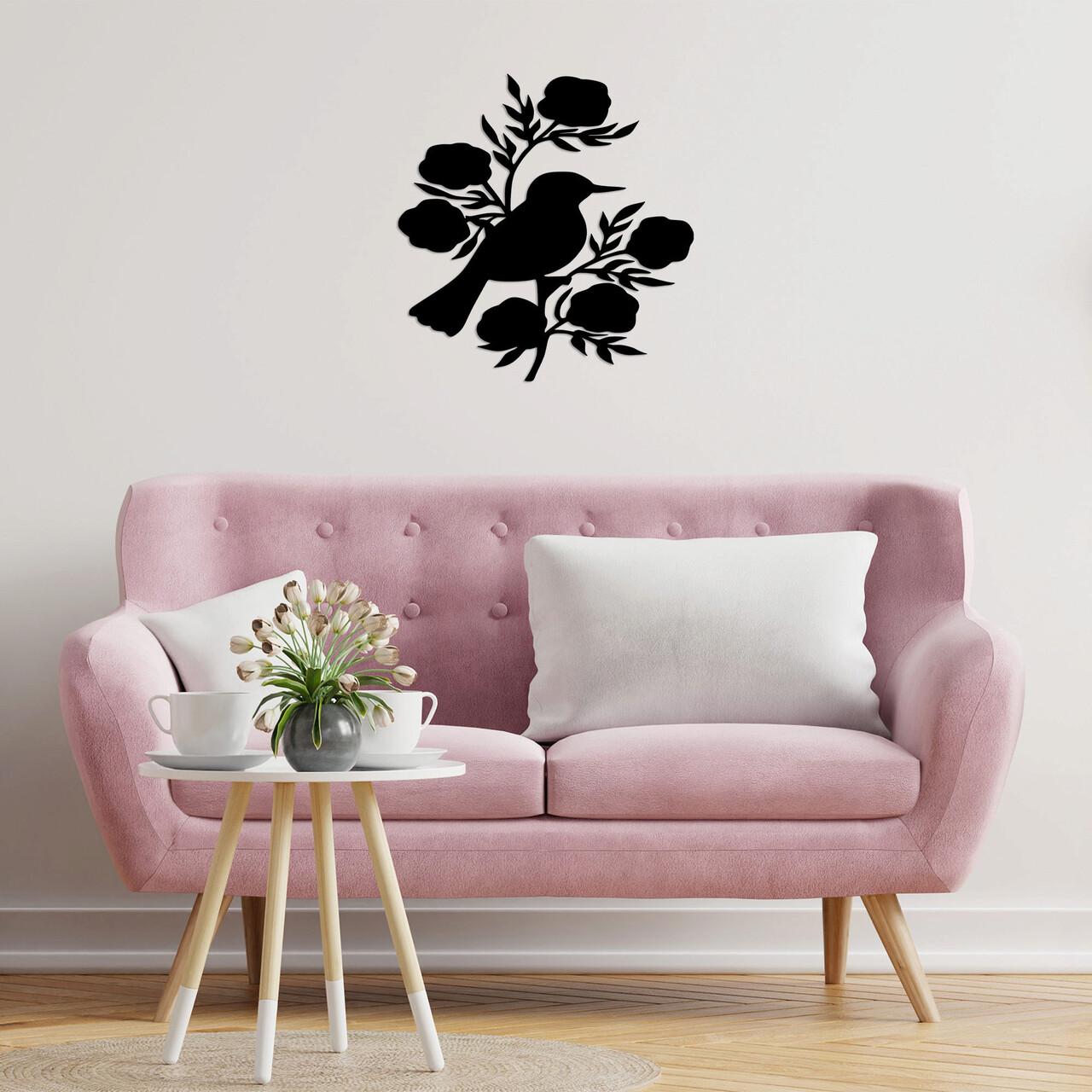 Decoratiune de perete, Rose And Bird, Metal, Dimensiune: 67 x 70 cm, Negru - 2 | YEO