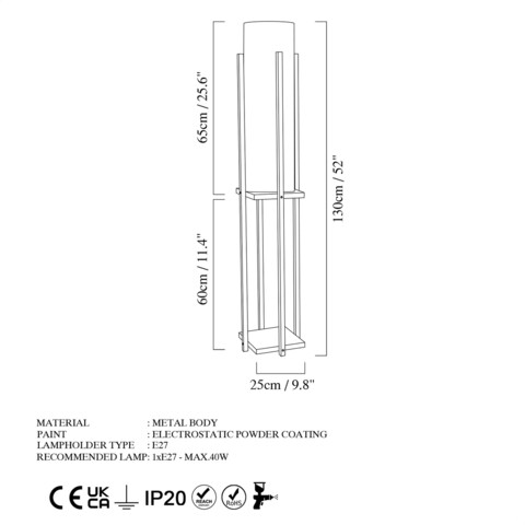 Lampadar, Lampana, 211LMP1120, Metal, Alb/Auriu