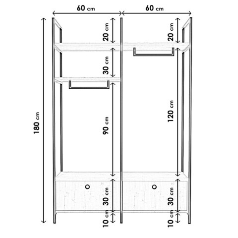 Dulap pentru haine, Lacivert, Perm, 120x180x45 cm, Stejar / Negru