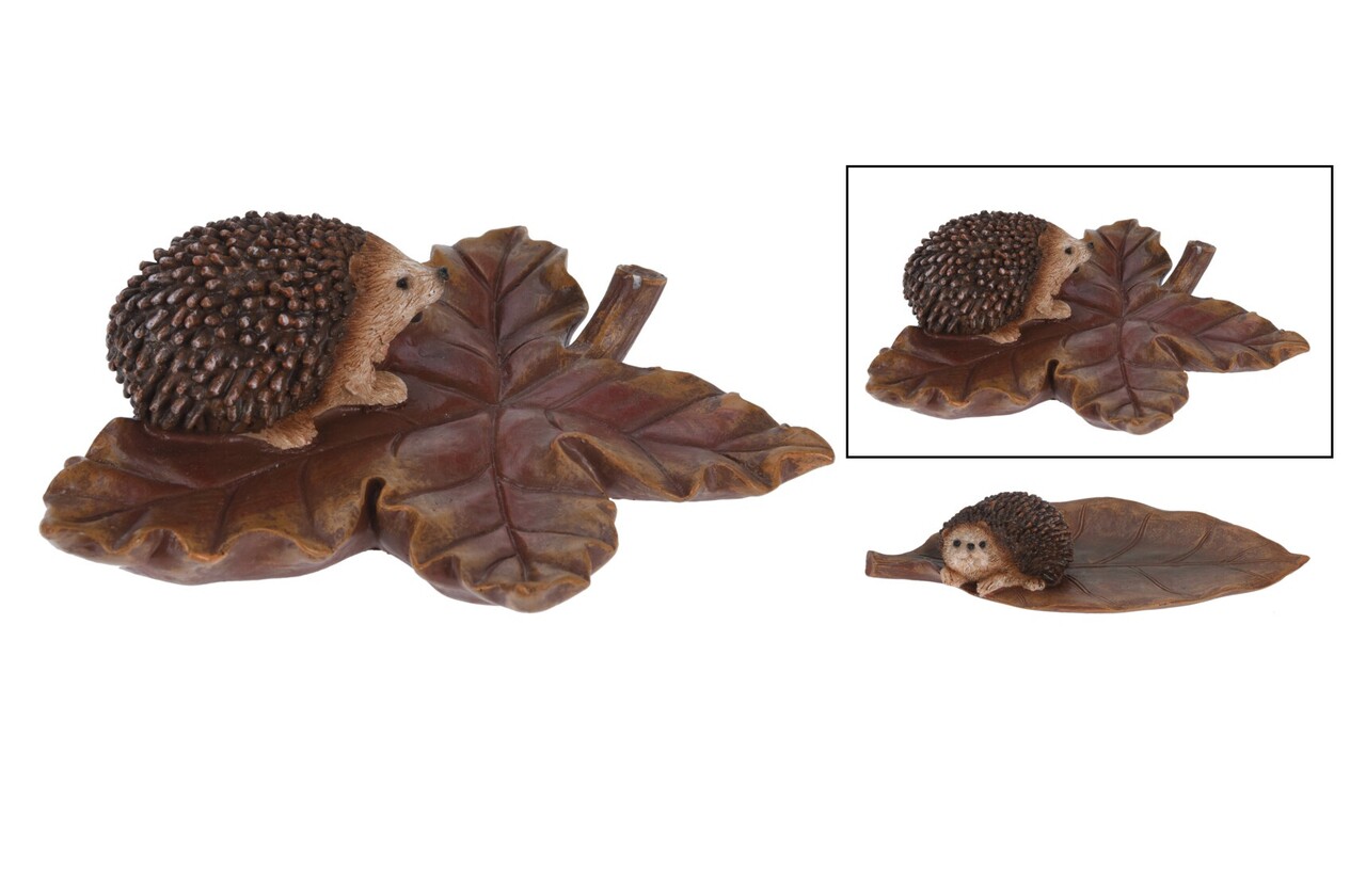 Decoratiune Hedgehoge on Leaf v1,16.8x15x5.3 cm, polistone, maro