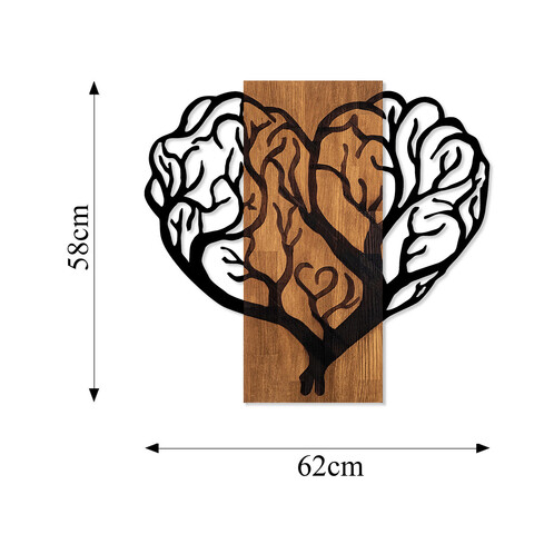 Decoratiune de perete, Brain Tree, 50% lemn/50% metal, Dimensiune: 58 x 62 cm, Nuc / Negru