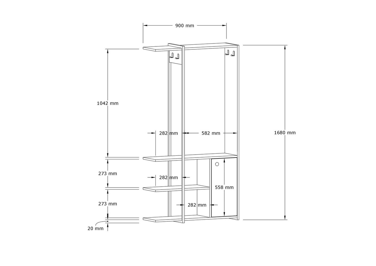 Cuier de perete, Puqa Design, Kumsal, 90x168x33 cm, PAL, Safir / Negru