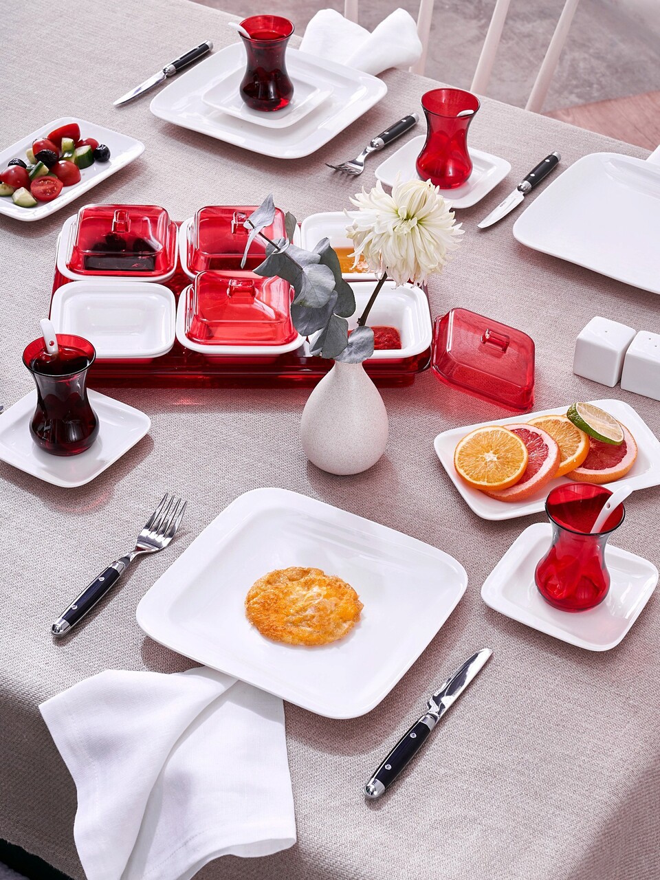 Set de mic dejun, Karaca, 216KRC1251, 100% PORCELAN / , Placă de serviciu: 21,4 x 21,3 x 2,2 cm (6 bucăți), Multicolor