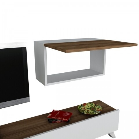 Comoda TV cu rafturi, Wooden Art, Caterina White Walnut, 180x32.6x29.5 cm