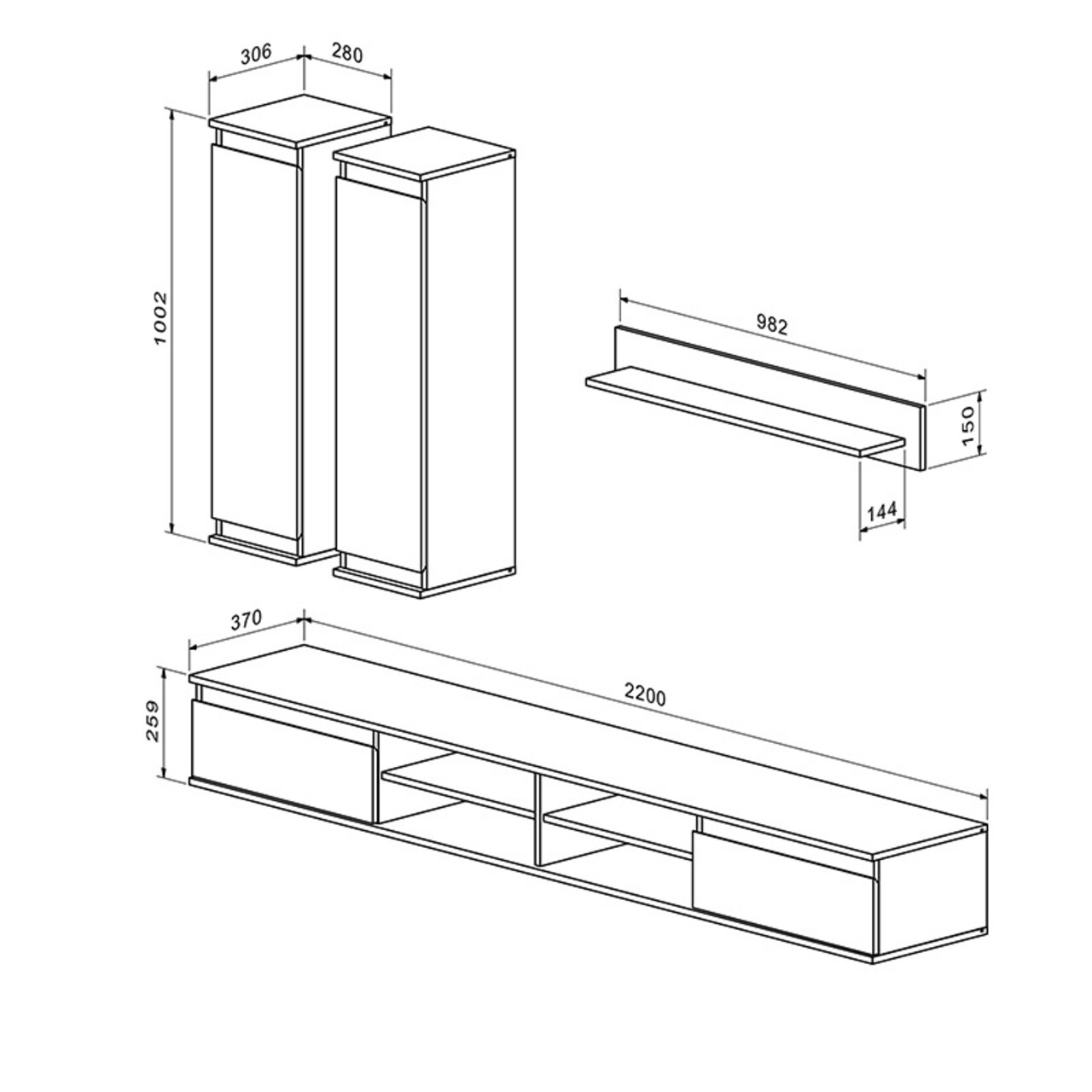 Mobilier pentru living Sandro, Pakoworld, 220x37x160 cm, PAL/MDF, maro/alb