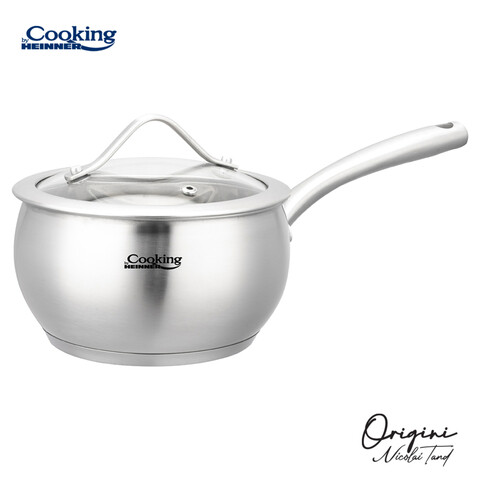 Cratita cu capac 1.8 L, ORIGINI by Chef Nicolai Tand, Cooking by Heinner, 16x9 cm, inox/sticla termorezistenta, argintiu