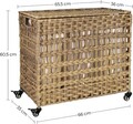 Cos de rufe tesut manual cu 3 compartimente si roti, Vasagle, 140 L, 66x36x60 cm, poliratan/metal/bumbac, natural