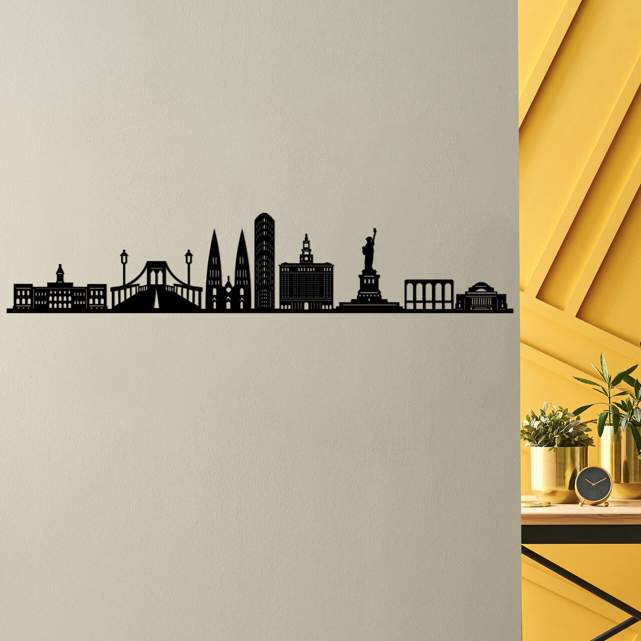 Decoratiune de perete, New York Skyline, Metal, Dimensiune: 120x24 cm, Negru - 1 | YEO