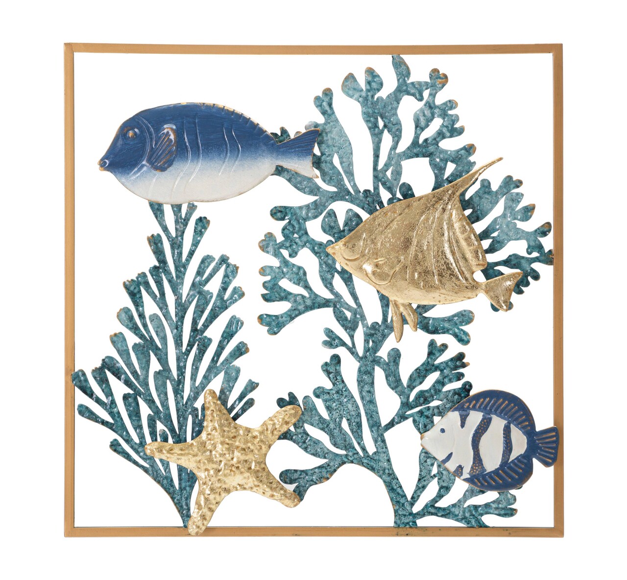 Decoratiune de perete Fish, Mauro Ferretti, 50.2 x 50.2 cm, fier, multicolor