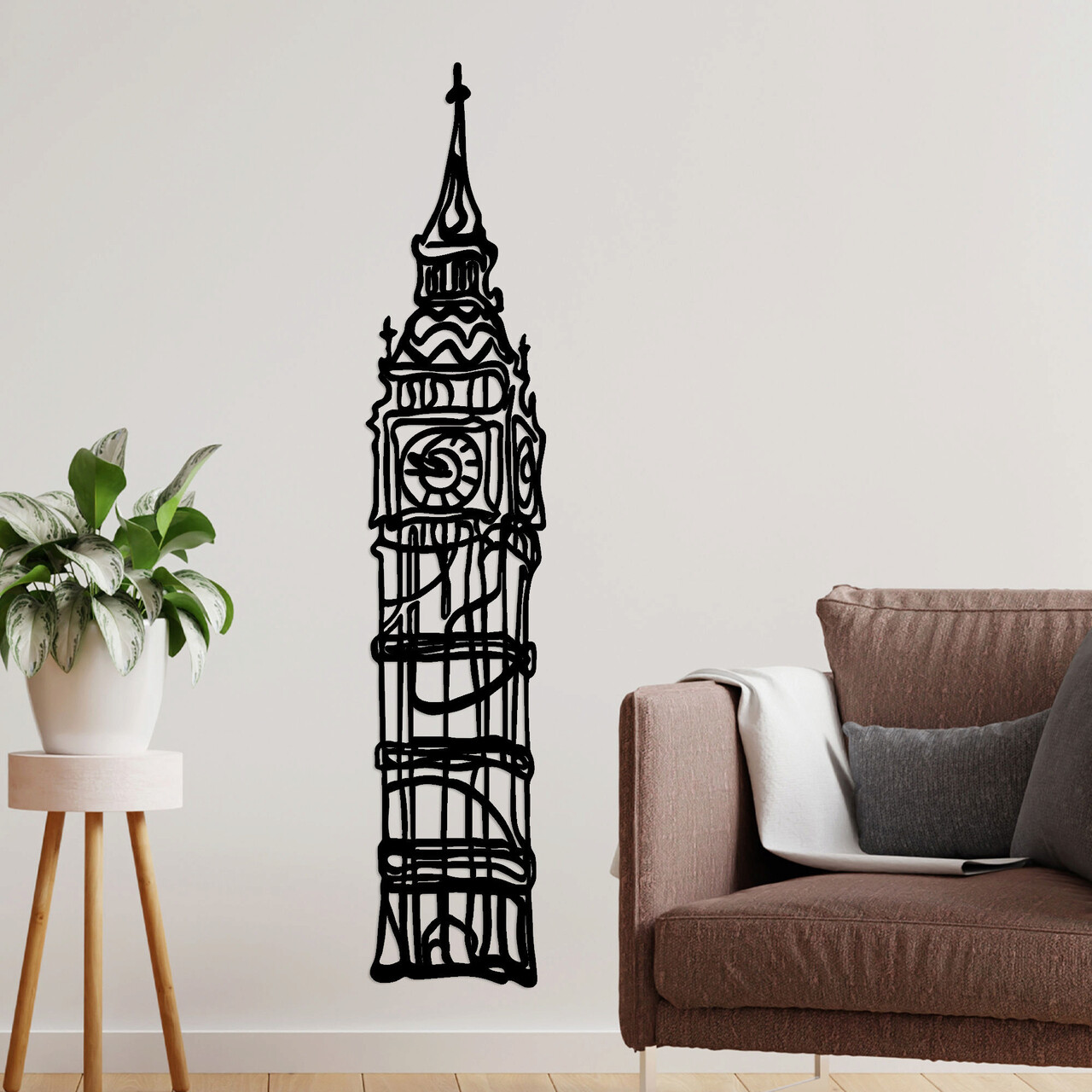 Decoratiune de perete, Big Ben, Metal, Dimensiune: 28 x 150 cm, Negru - 1 | YEO