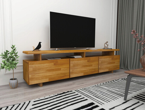 Comoda TV, Woodface, Verona, 174x52x30cm, Lemn de molid, Stejar