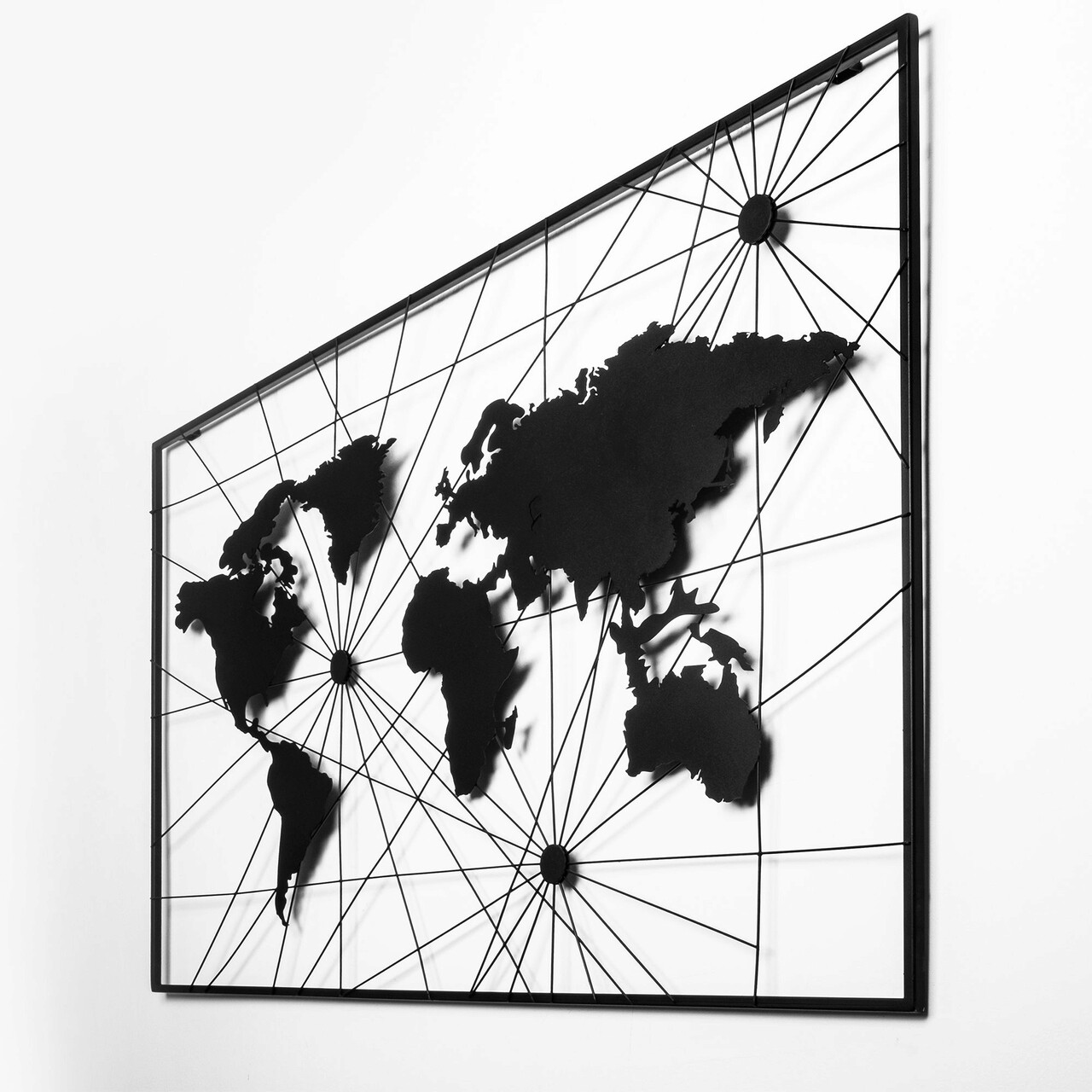 Decoratiune de perete, World Map 16, Metal, Dimensiune: 120 x 70 cm, Negru - 2 | YEO