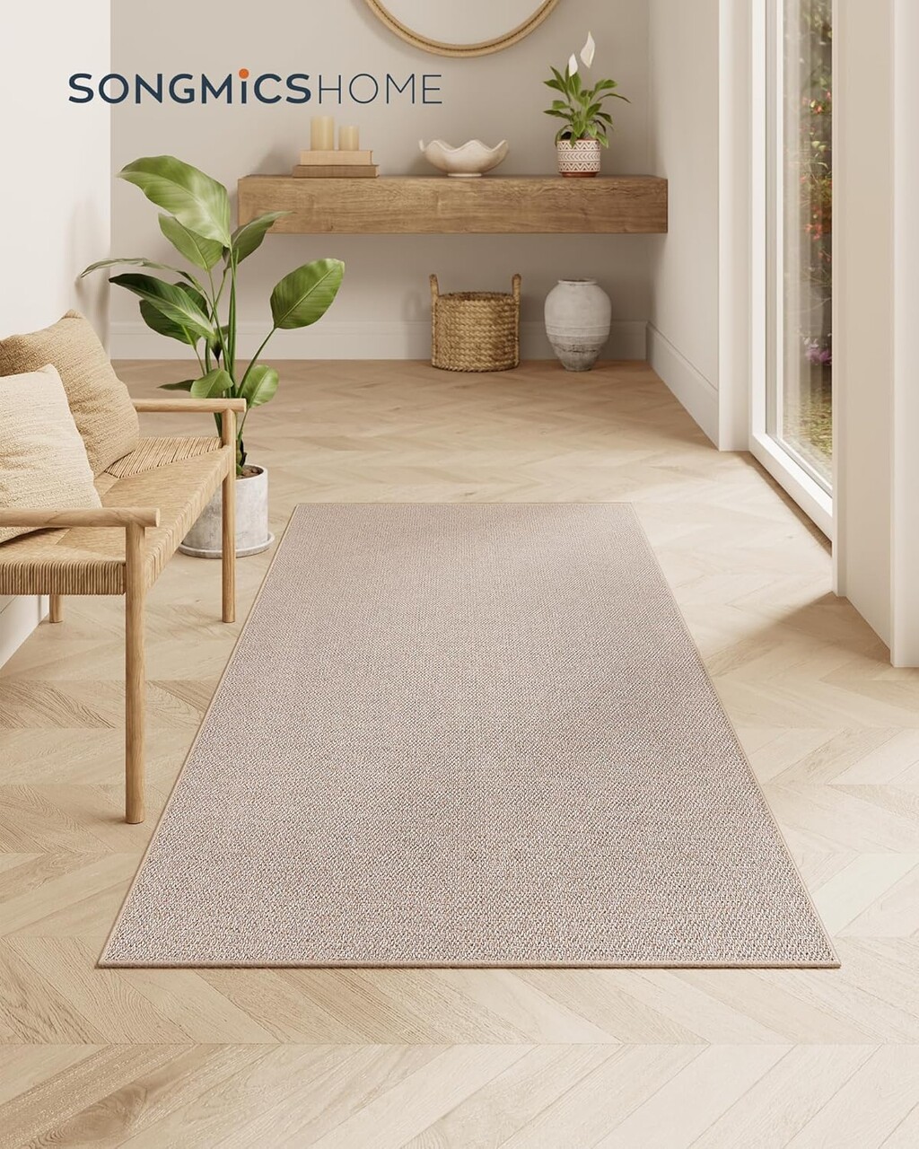 Covor antiderapant Vasagle Faux Jute, 80x150 cm, lavabil la masina, imitatie iuta, maro