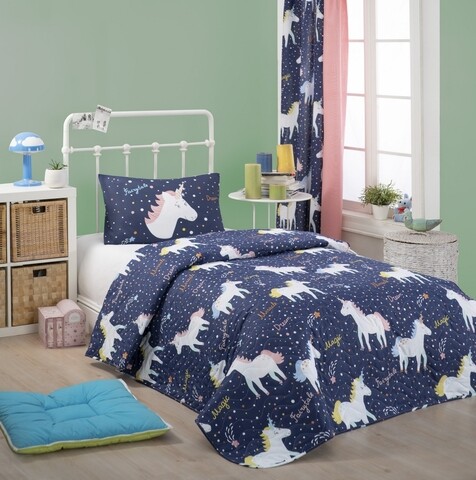 Cuvertura matlasata single XL, Eponj Home, Magic Unicorn 143EPJ77517, amestec bumbac, multicolor