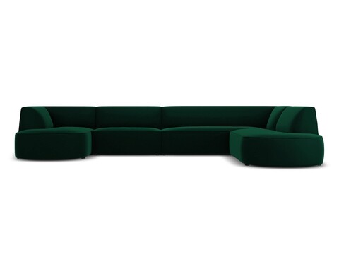 Coltar panoramic dreapta 6 locuri, Ruby, Micadoni Home, BL, forma rotunjita, 366x273x69 cm, catifea, verde bottle