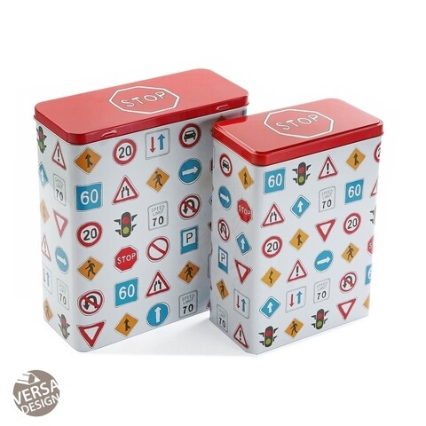 Set 2 cutii pentru biscuiti Stop, Versa, 24x18x33 cm, metal