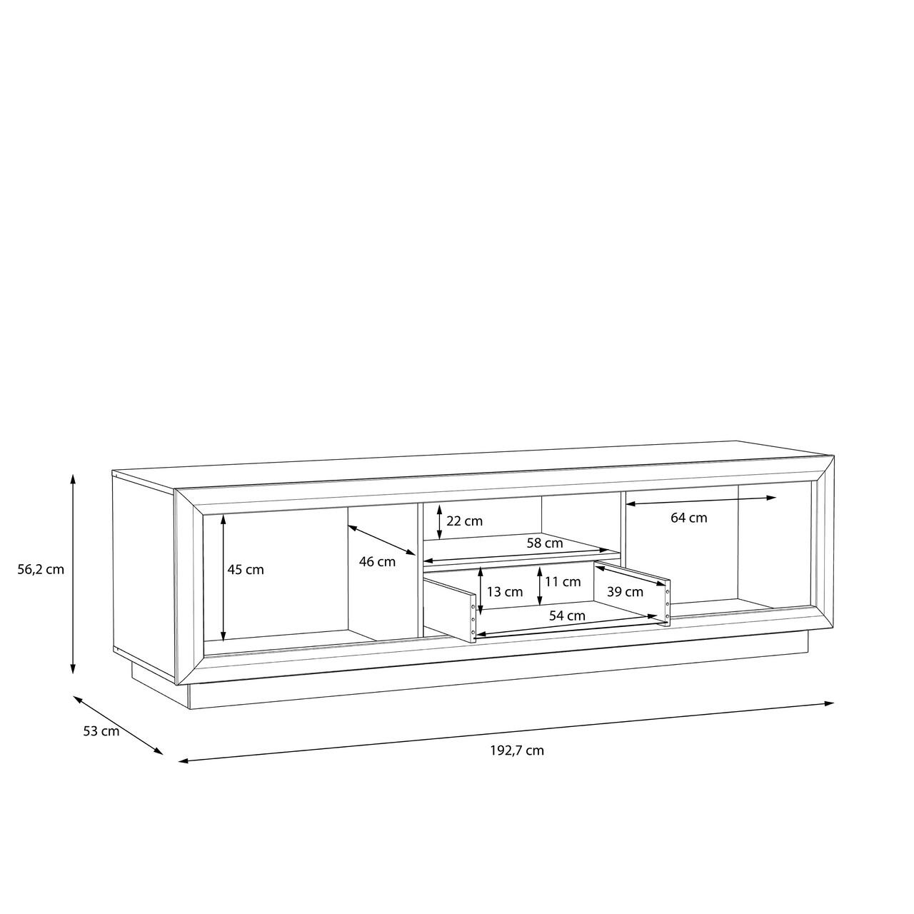 Comoda TV Brielle, Bedora, 192.7x53x56.2 cm, MDF/PAL/plastic, gri inchis/alb