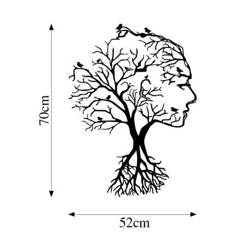 Decoratiune de perete, Acacia Tree, Metal, Dimensiune: 52 x 70 cm, Negru