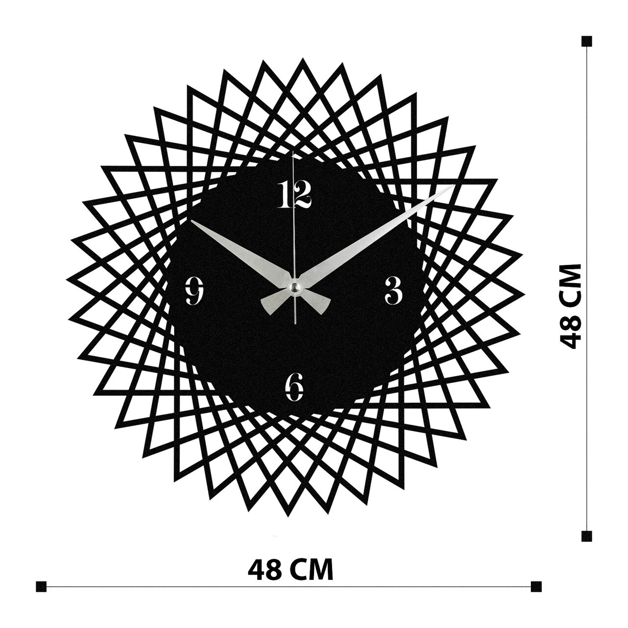 Ceas de perete, Enzoclock - S026, metal, 48 x 48 cm, negru