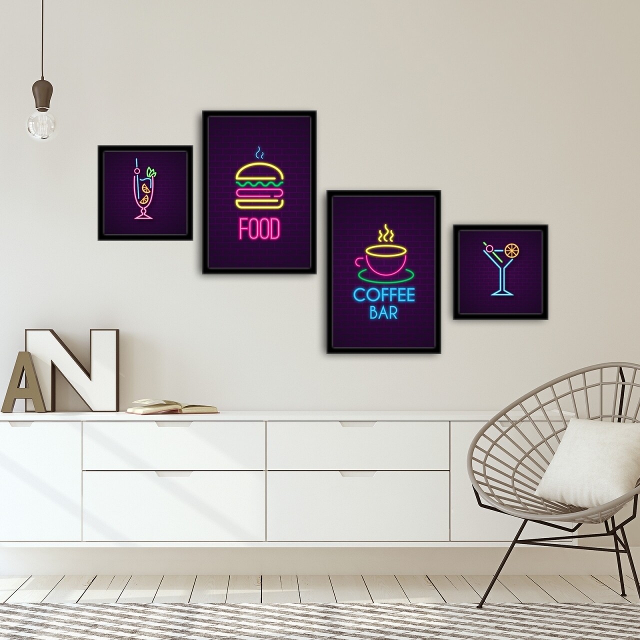 Set 4 tablouri decorative, Alpha Wall, Food &amp; Coffe Bar, 30x30/35x50 cm