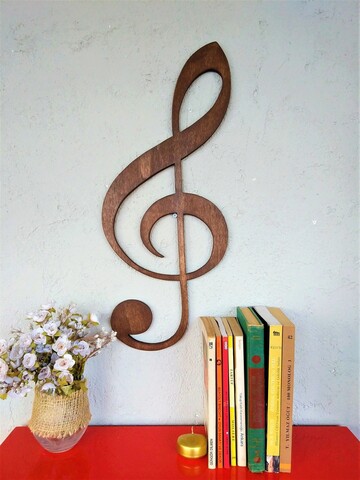 Decoratiune de perete, Treble Clef, 25x1.8x60 cm, Placaj , Nuc