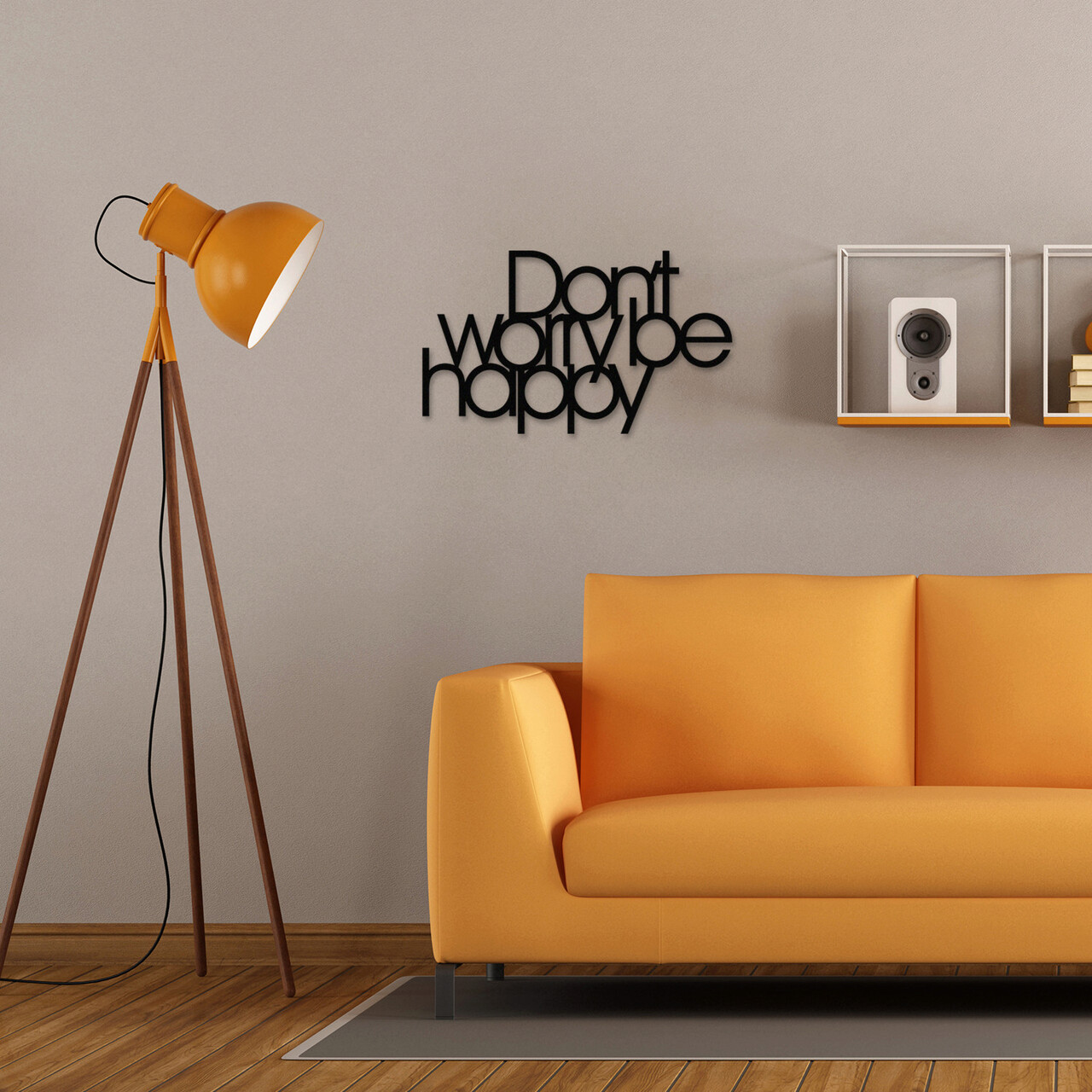 Decoratiune de perete, Dont Worry Be Happy, metal, 50 x 30 cm, negru - 1 | YEO