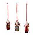 Set 3 globuri, Villeroy & Boch, Nostalgic Ornaments Santa Claus, 8 x 3.5 cm portelan premium, pictat manual