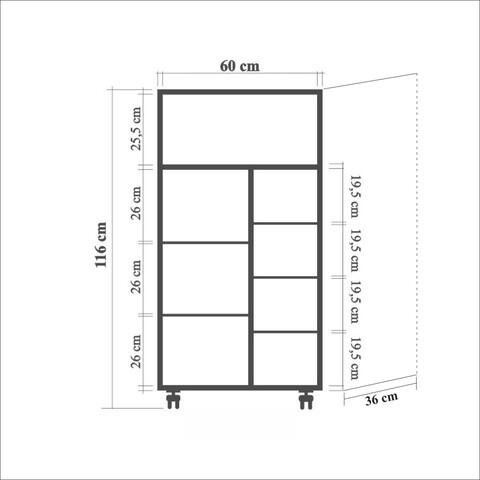 Cabinet cu roti pentru bucatarie Kiler 735, Vella, 60x36x116 cm