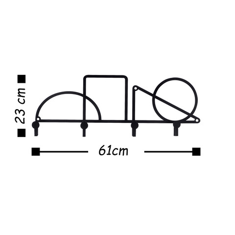 Cuier de perete, Geometric 2, Metal, Dimensiune: 61 x 23 cm, Negru