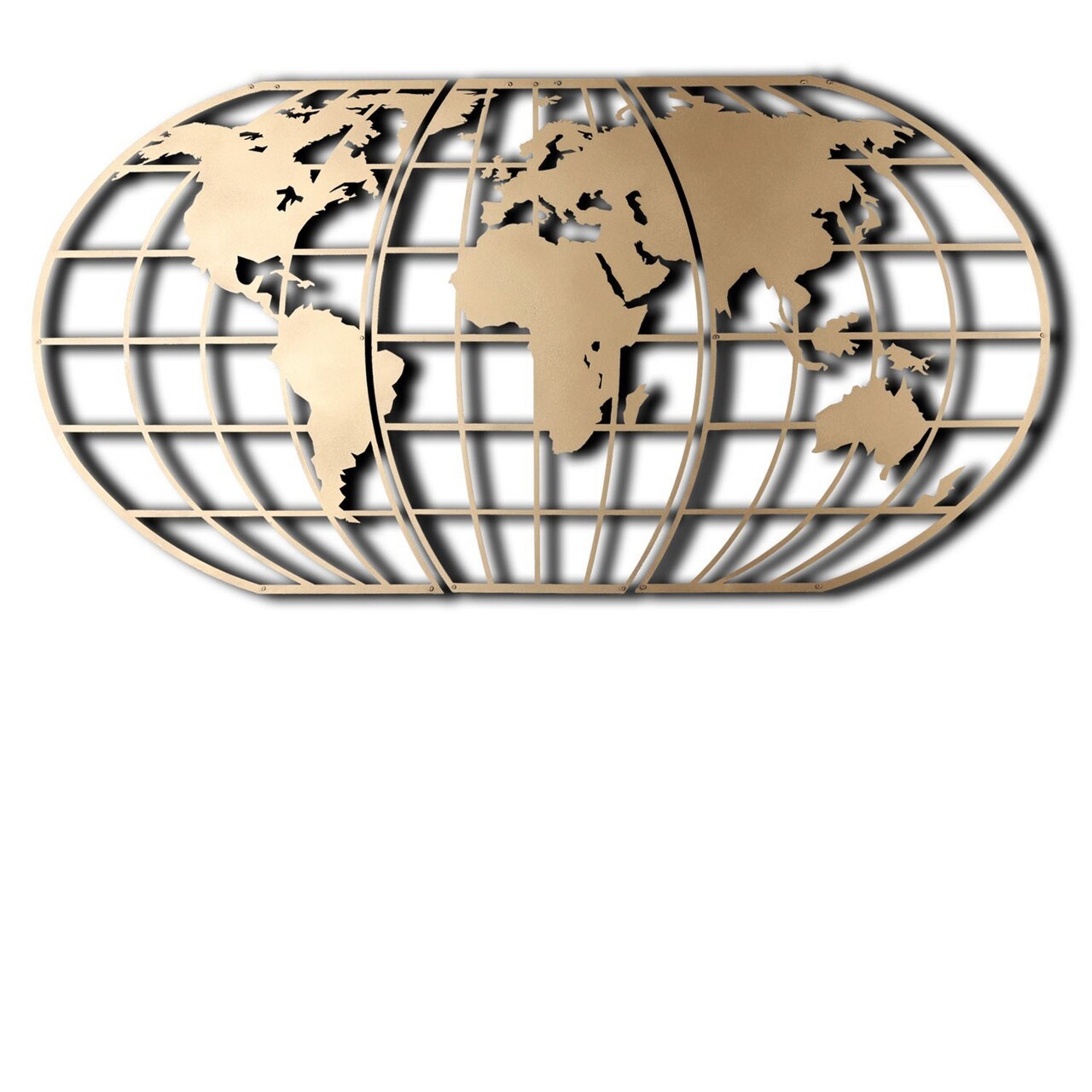 Decoratiune de perete, World Map Globe Led, Metal, Dimensiune: 60 x 120 cm, Auriu - 1 | YEO