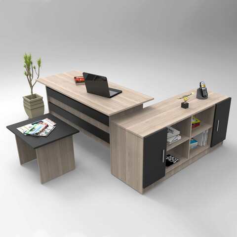 Set de mobilier de birou, Locelso, VO10, Stejar / Negru