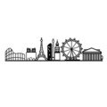 Decoratiune de perete, European Cities Skyline, Metal, Dimensiune: 120 x 29 cm, Negru