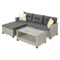 Set mobilier gradina/terasa, coltar 2 piese + masuta, Asther, L.207 l.119 H.76 cm, otel, gri