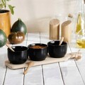 Set 3 boluri si platou pentru servire Fincan, Homla, 32x7 cm, ceramica/bambus, negru/natur