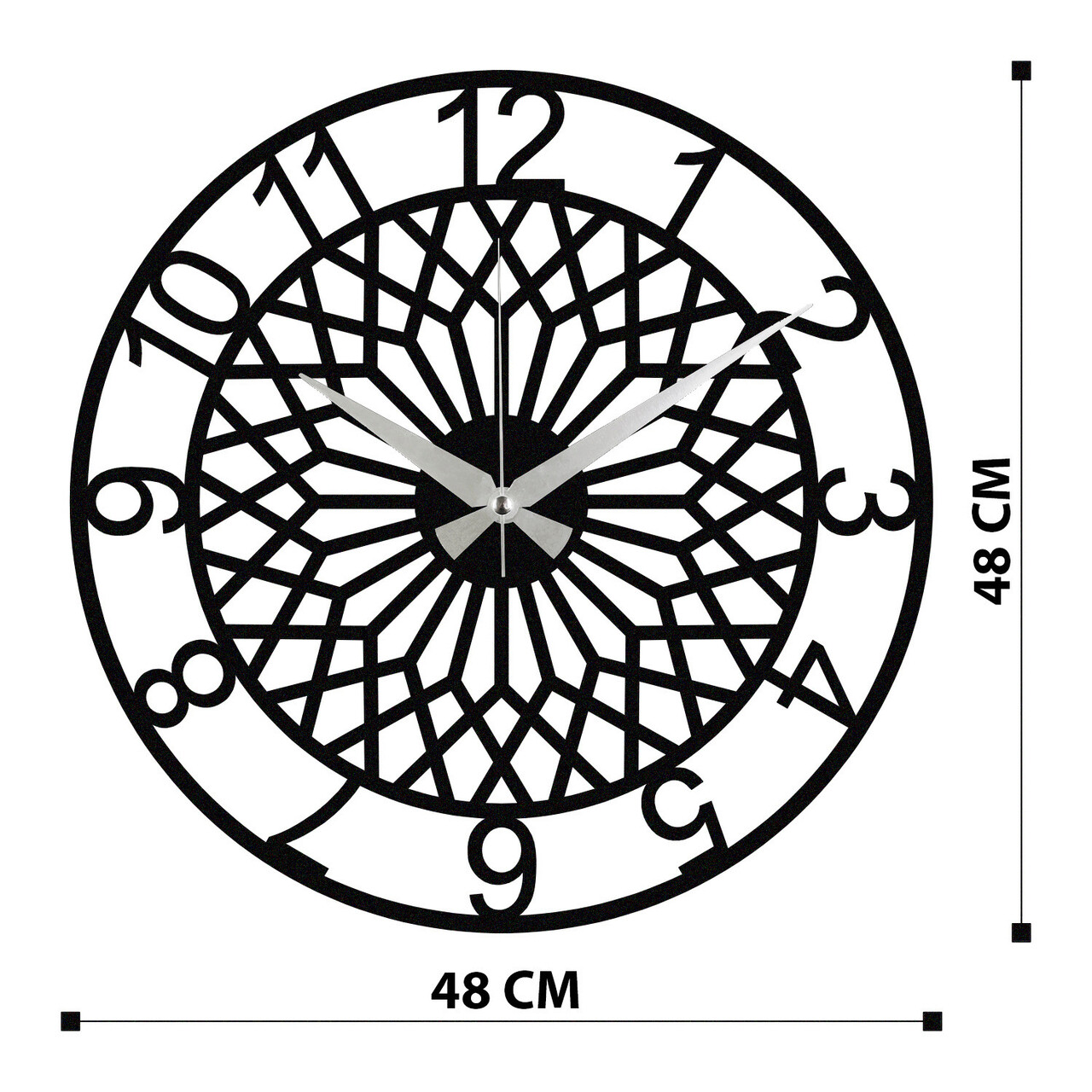 Ceas de perete, Enzoclock - S009, metal, 48 x 48 cm, negru