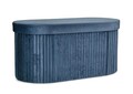 Taburet cu spatiu de depozitare Jocelyn Oval, Bizzotto, 76x38x38 cm, MDF/catifea, albastru