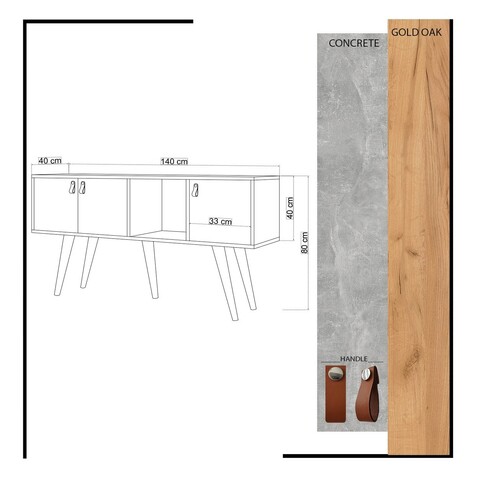 Bufet, Mod Design, Plamen, 140x80x40 cm, Stejar / Alb