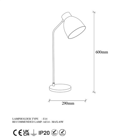 Lampa de masa, Murek - 11557, Fulgor, 18 x 29 x 60 cm, 1 x E14, 40W, auriu