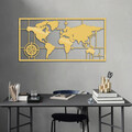 Decoratiune de perete, World Map Metal Decor 7, Metal, Dimensiune: 121 x 60 cm, Auriu