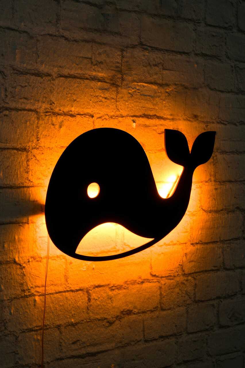 Decoratiune luminoasa LED, Baby Whale, MDF, 60 LED-uri, Galben - 1 | YEO