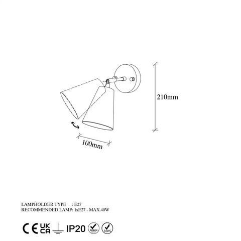 Aplica de perete, Fulgor, 942FLG2191, Metal, Negru/Auriu