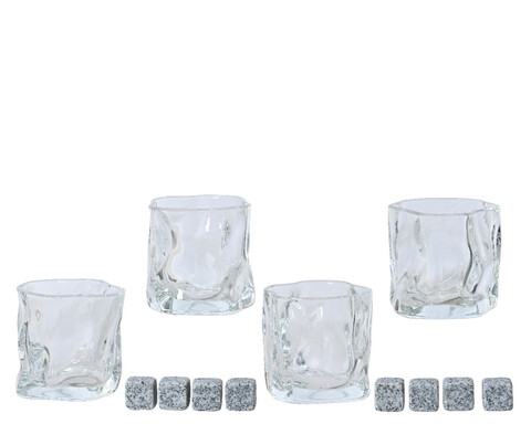 Set pahare si cuburi pentru whisky 12 piese, Decoris, sticla, argintiu