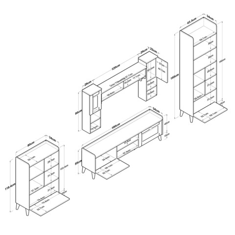 Mobilier living, Wren, AA101 - 2557, 4 corpuri, pal melaminat, alb/nuc