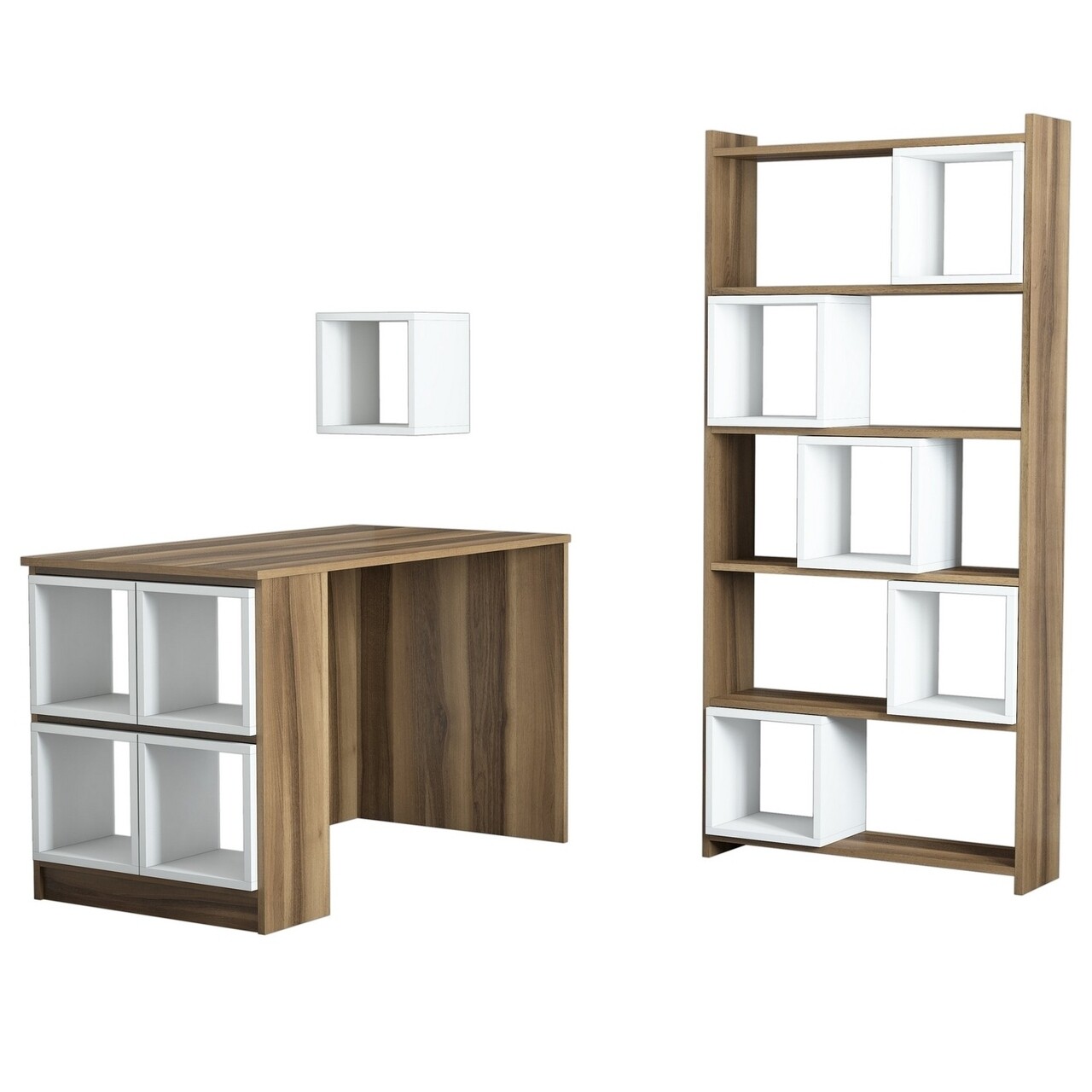 Set birou si biblioteca Box, Hommy Craft, maro/alb - 1 | YEO