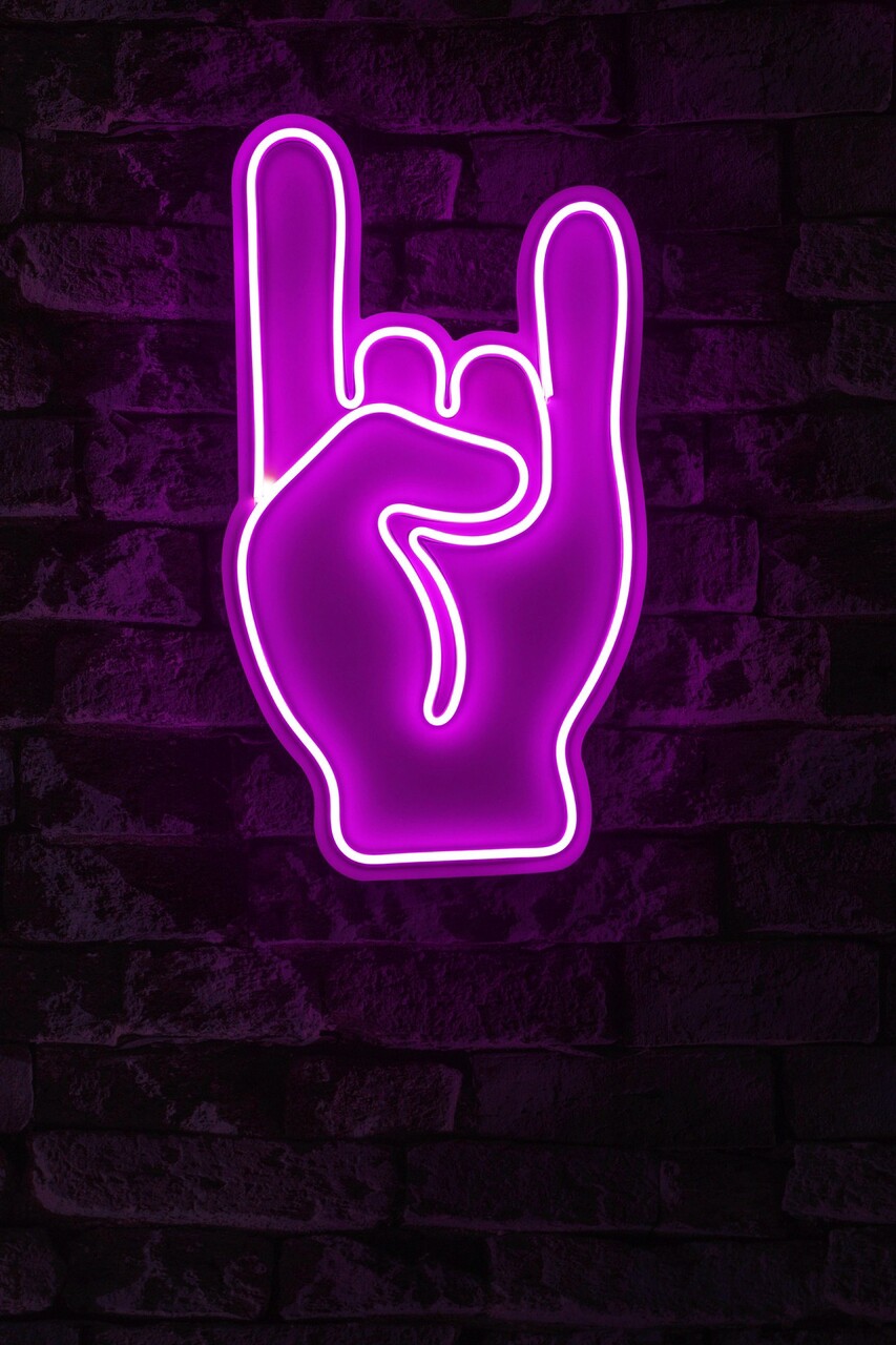 Decoratiune luminoasa LED, Rock N Roll Sign, Benzi flexibile de neon, DC 12 V, Roz - 1 | YEO