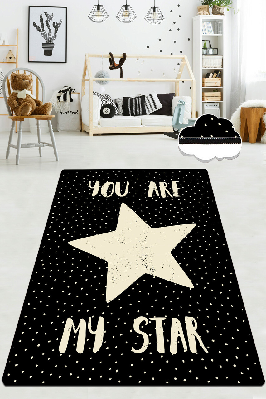 Covor, My Star DJT  , 150x240 cm, Catifea, Alb/Negru