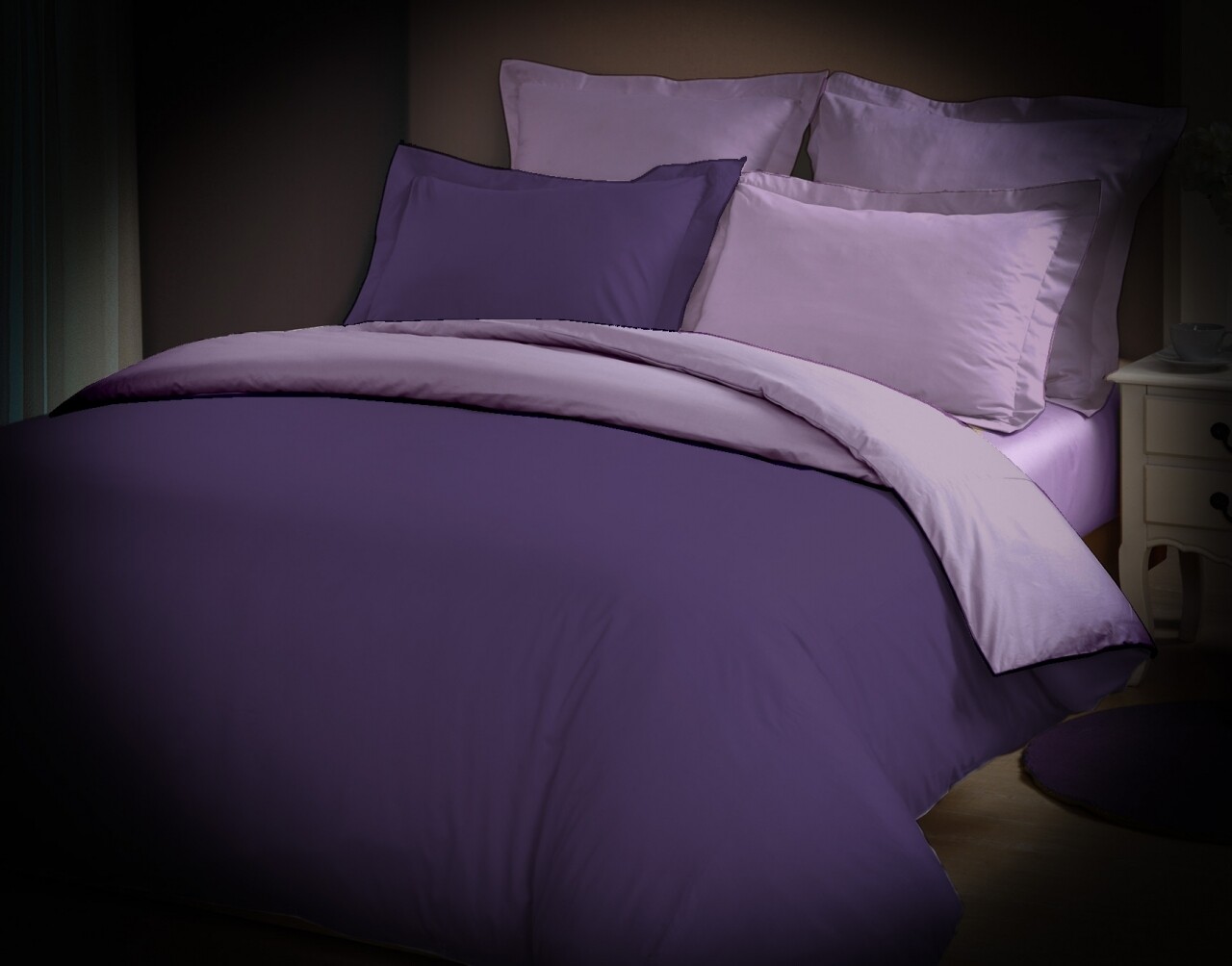Lenjerie De Pat Dubla Dark Light Purple, Aglika, 4 Piese, 180 X 200 Cm, 100% Bumbac, Mov/lila