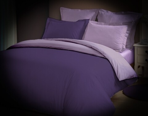 Lenjerie de pat dubla Dark Light Purple, Aglika, 4 piese, 180 x 200 cm, 100% bumbac, mov/lila