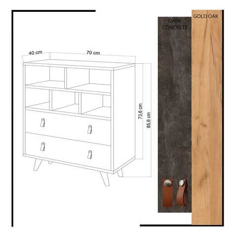 Dulap, Mod Design, ALBA, 70x85.6x40 cm, Aur / Stejar