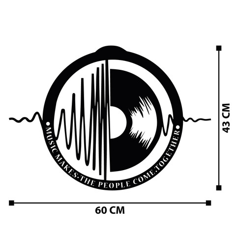 Decoratiune de perete, My Music v3, Metal, Dimensiune: 80 x 40 cm, Negru